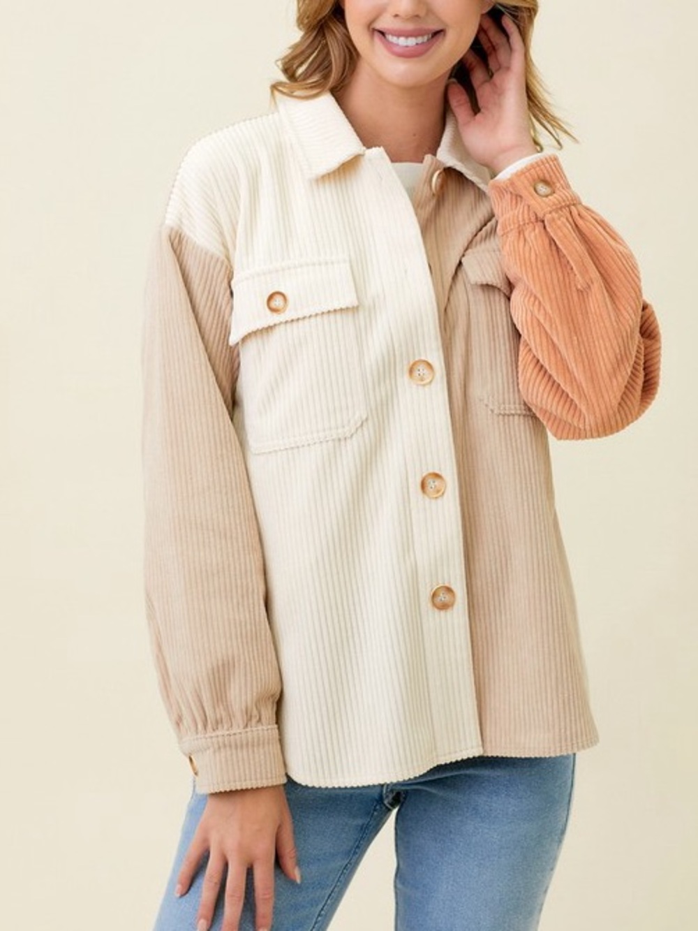 🍂SPECIAL🍂HIGH AND LOW COLOR BLOCKED CORDUROY
JACKET|LATTE MIX